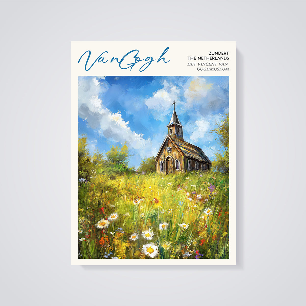 Van Gogh Zundert Church Print unframed on a grey background