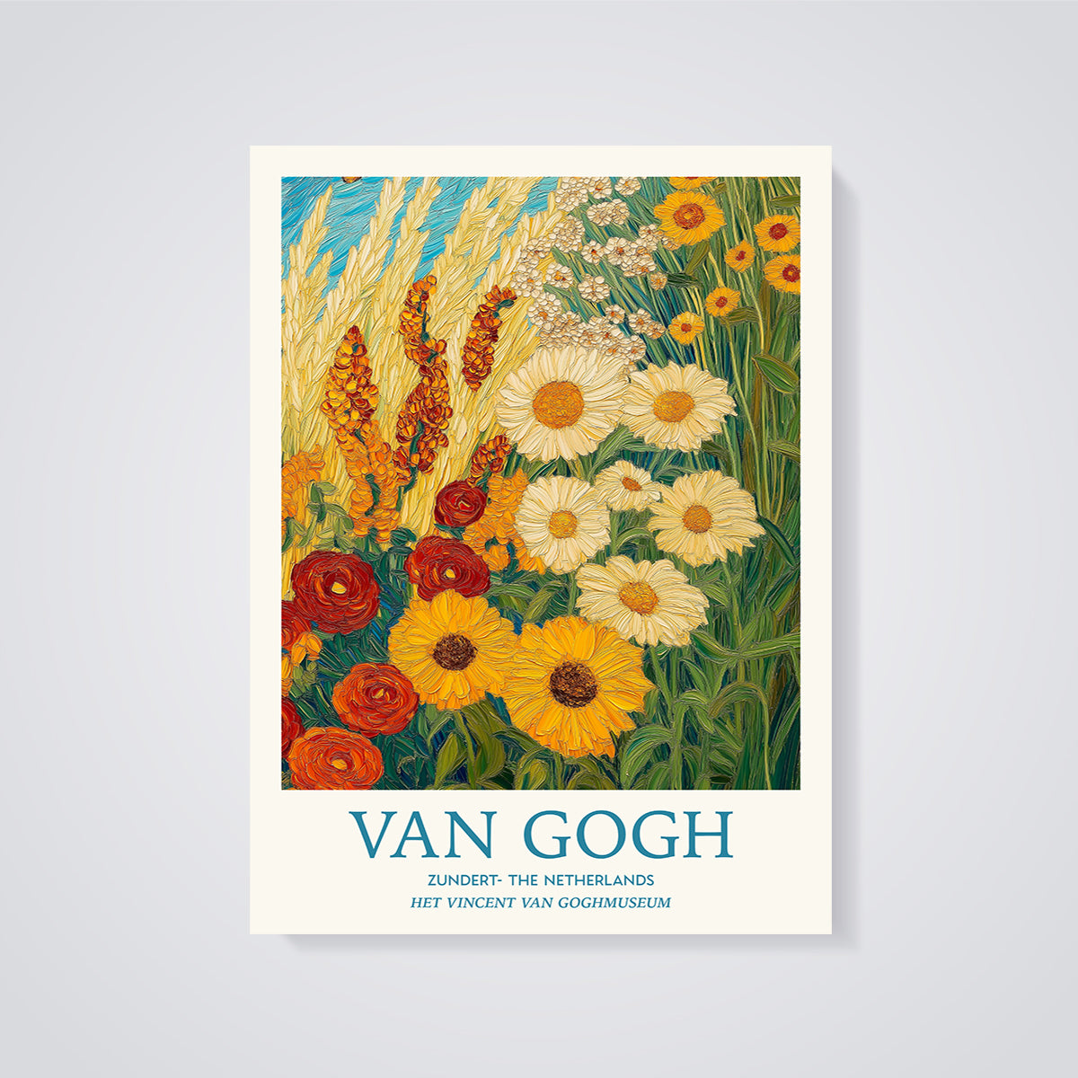 Van Gogh Zundert Flower Field Print unframed on a grey background