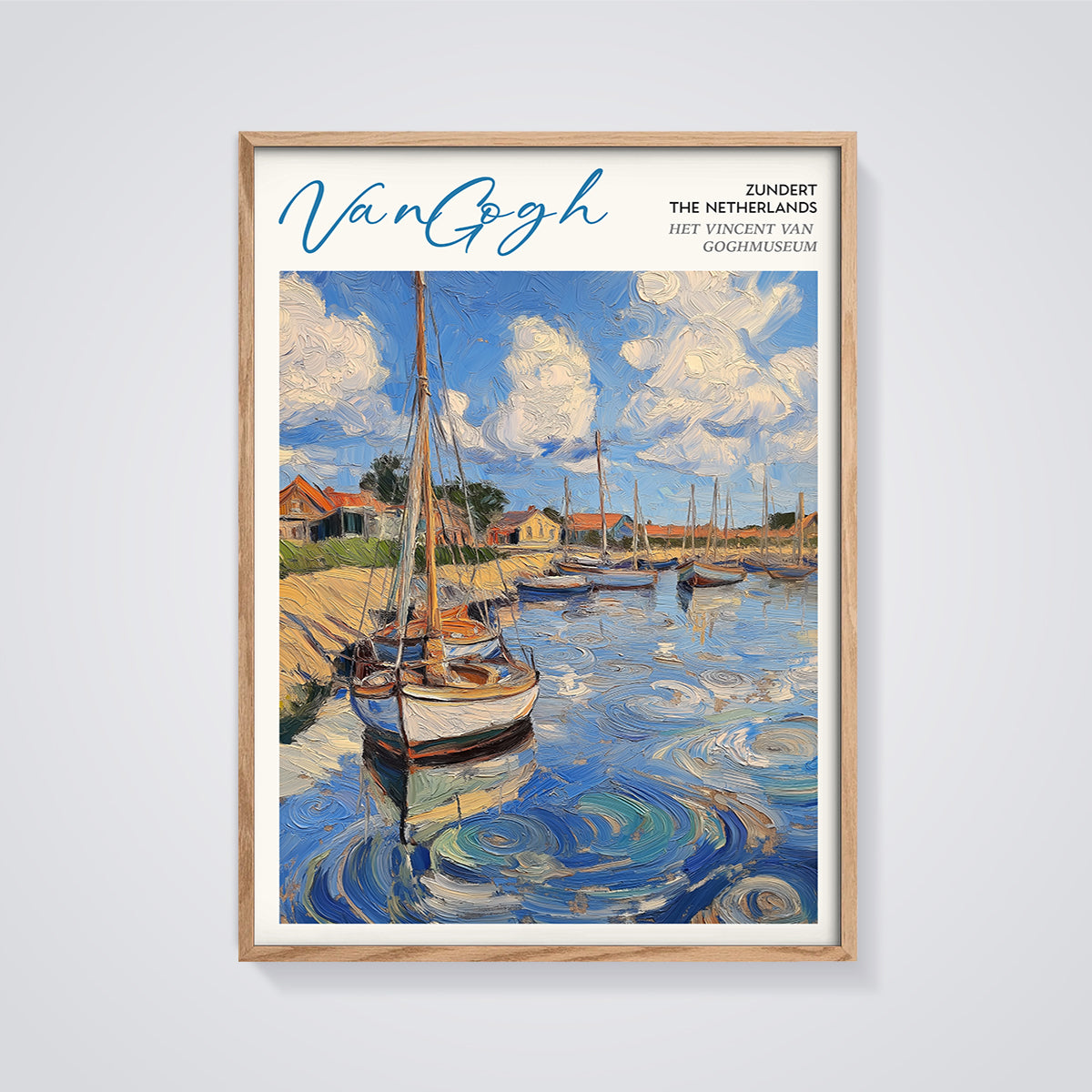 Van Gogh Zundert Harbor Print framed in oak on a grey background