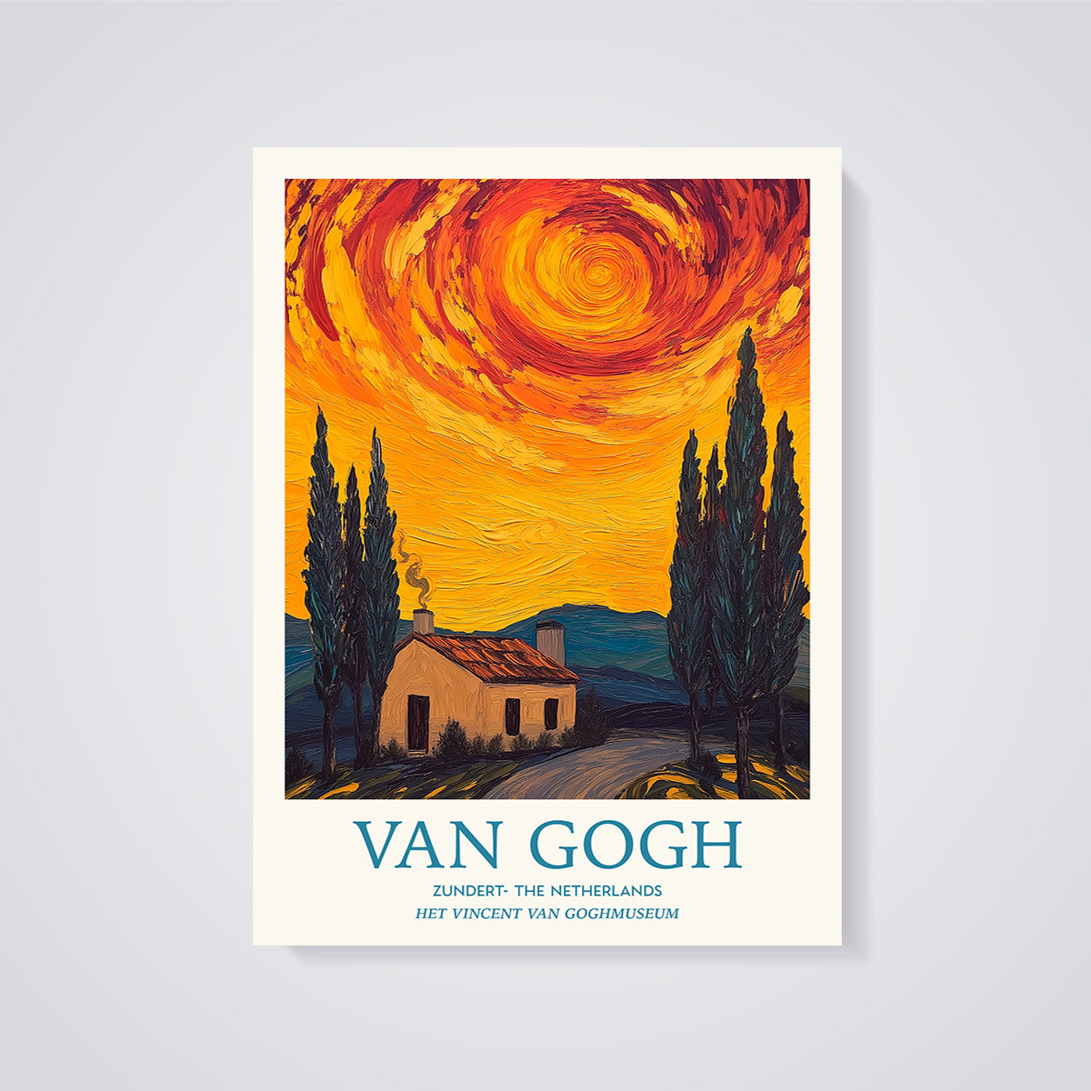 Van Gogh Zundert House Print unframed on a grey background