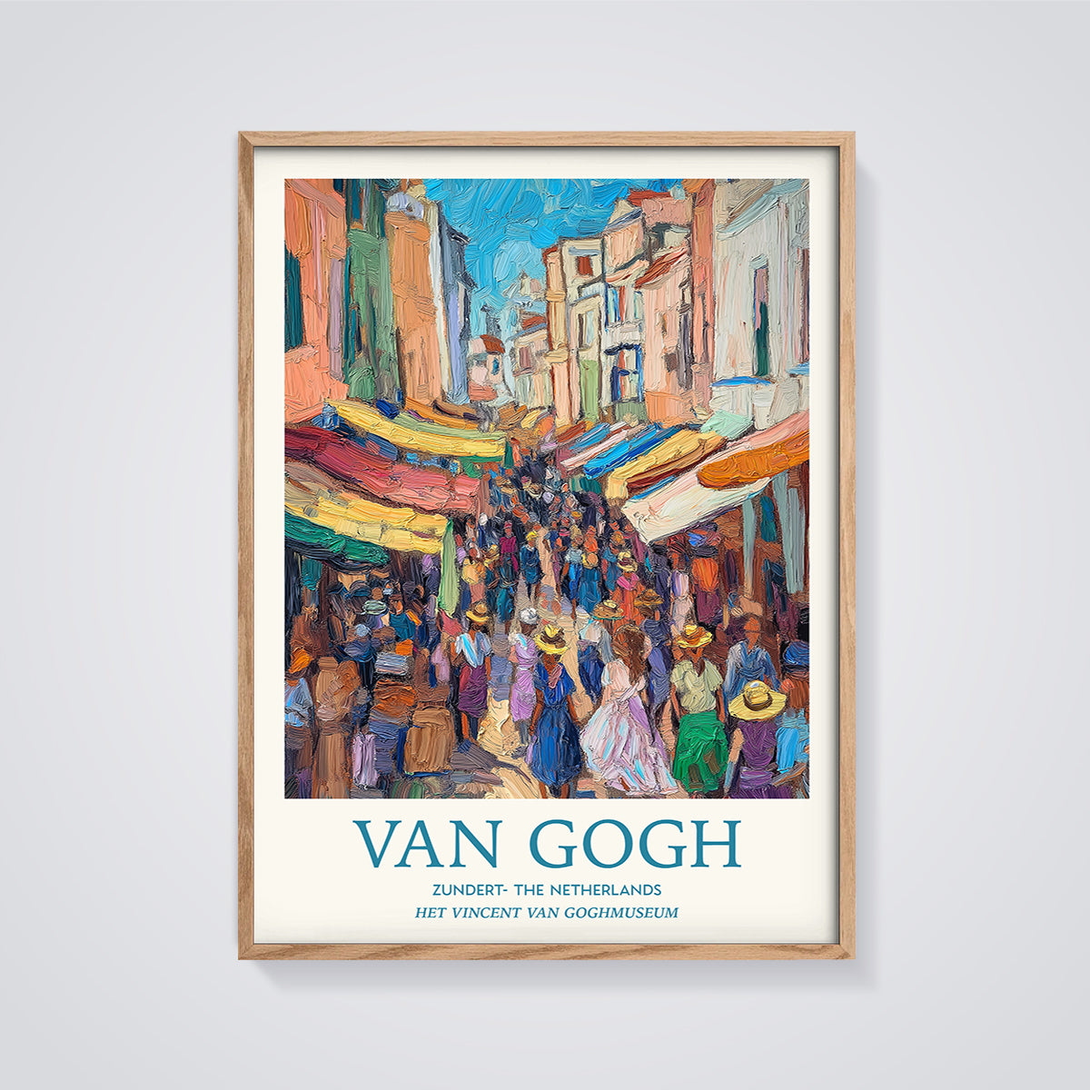 Van Gogh Zundert Market Print framed in oak on a grey background