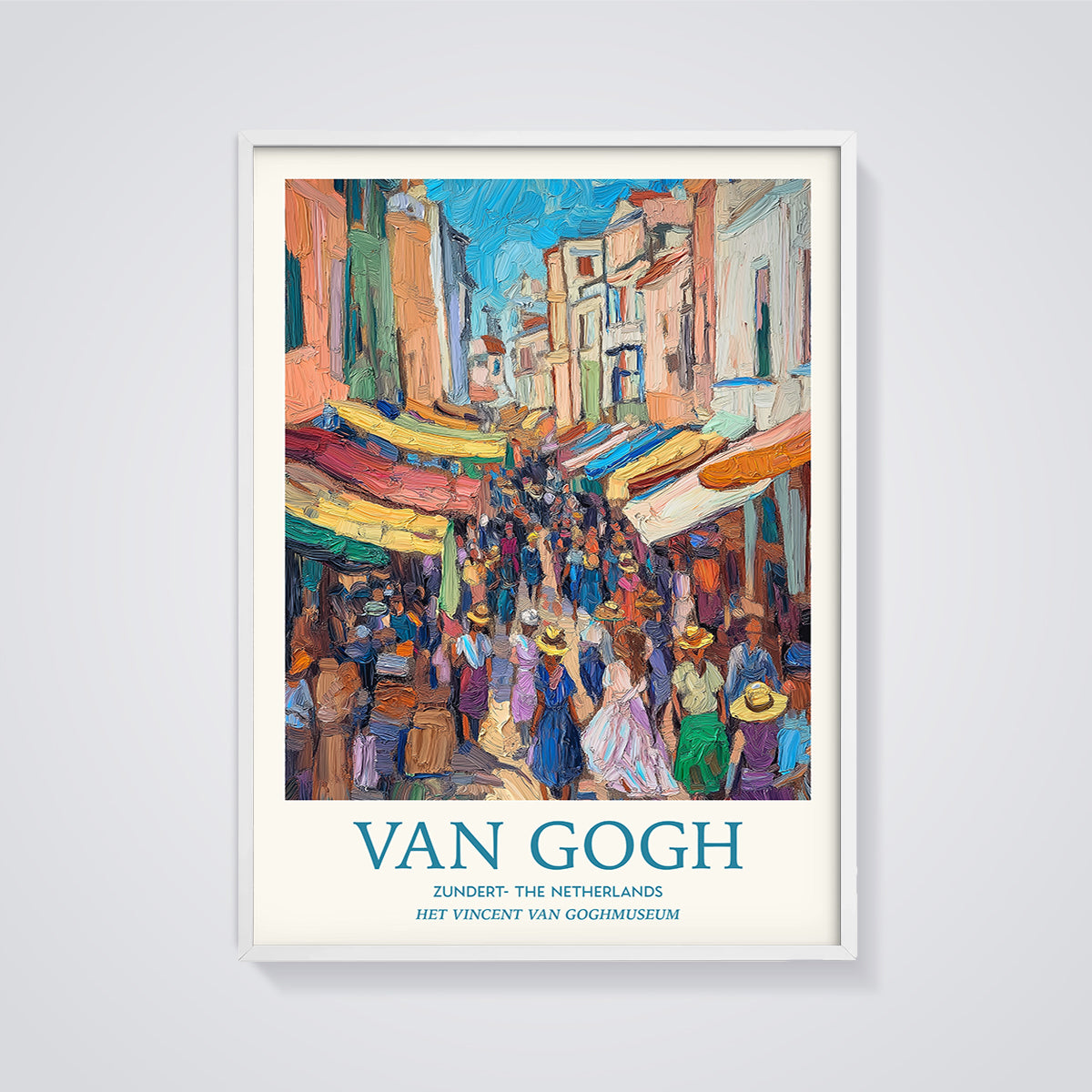 Van Gogh Zundert Market Print framed in white on a grey background