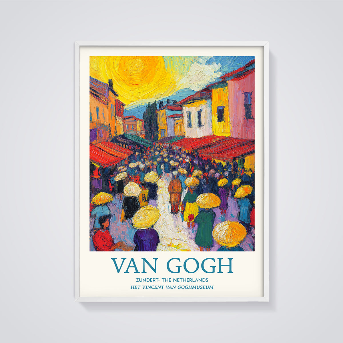 Van Gogh Zundert Market Print Aesthetic framed in white on a grey background