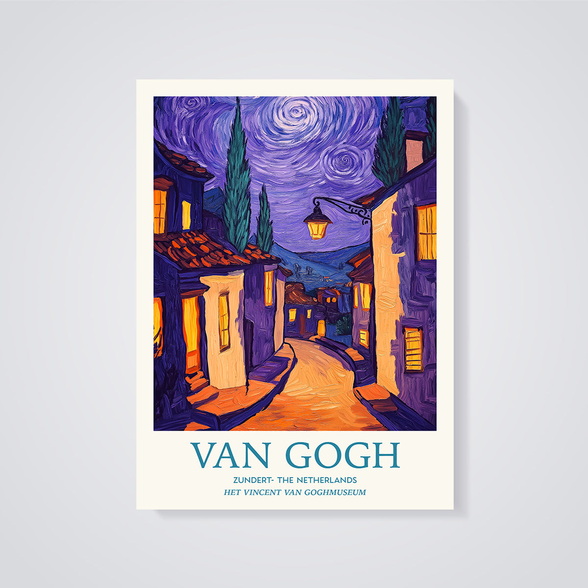 Van Gogh Zundert Night Street Print Poster unframed on a grey background
