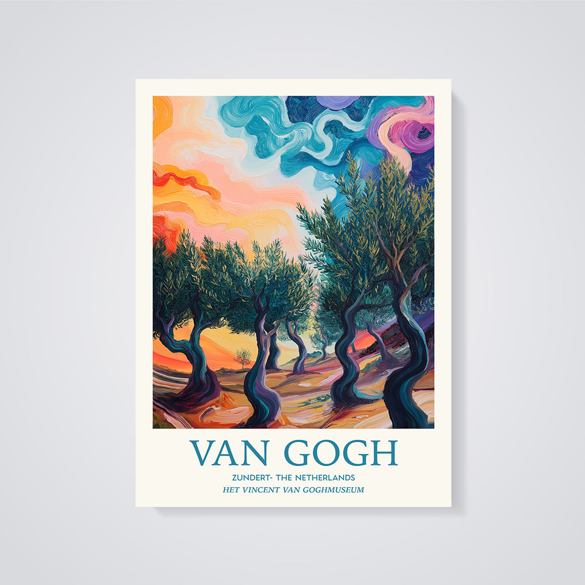 Van Gogh Zundert Olive Grove Print unframed on a grey background