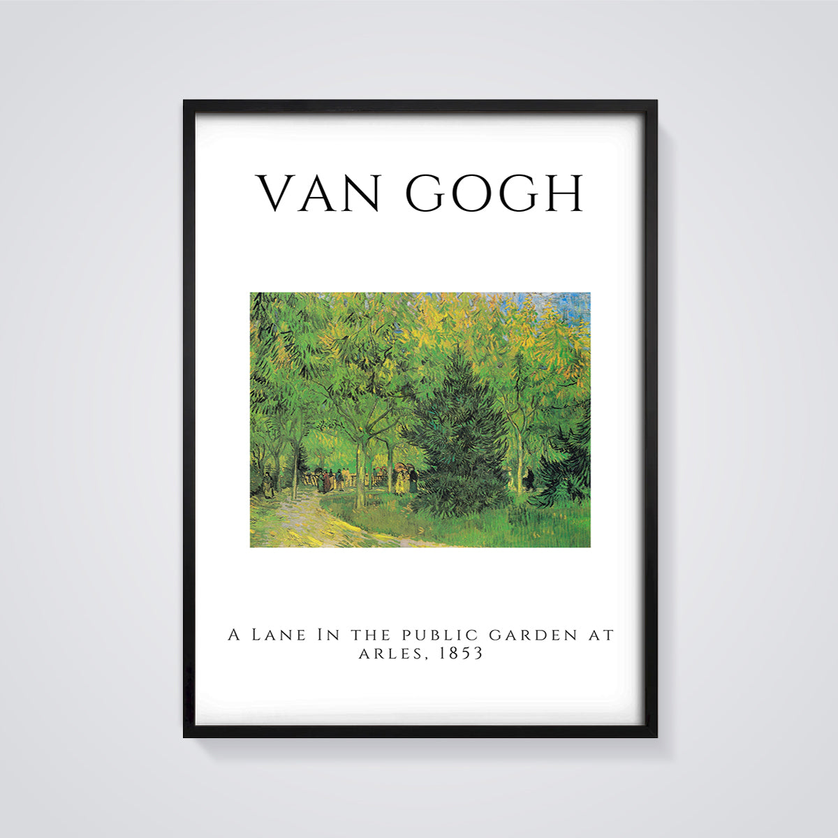 Van Gogh's A Lane in the Public Garden at Arles, 1853 Print framed in black on a grey background