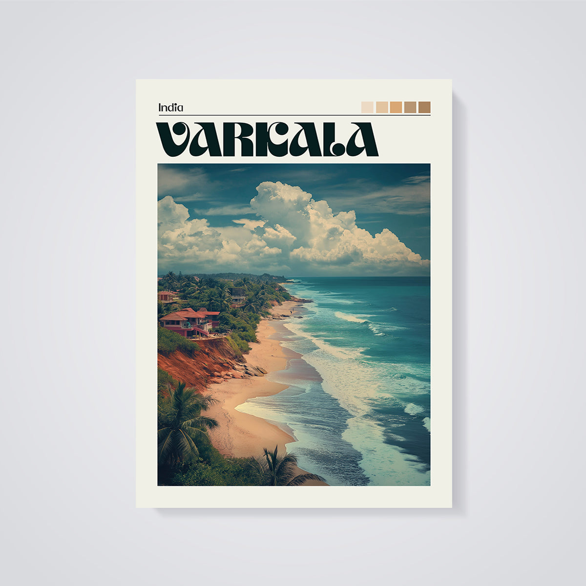 Varkala Coastal Cliffs Print unframed on a grey background