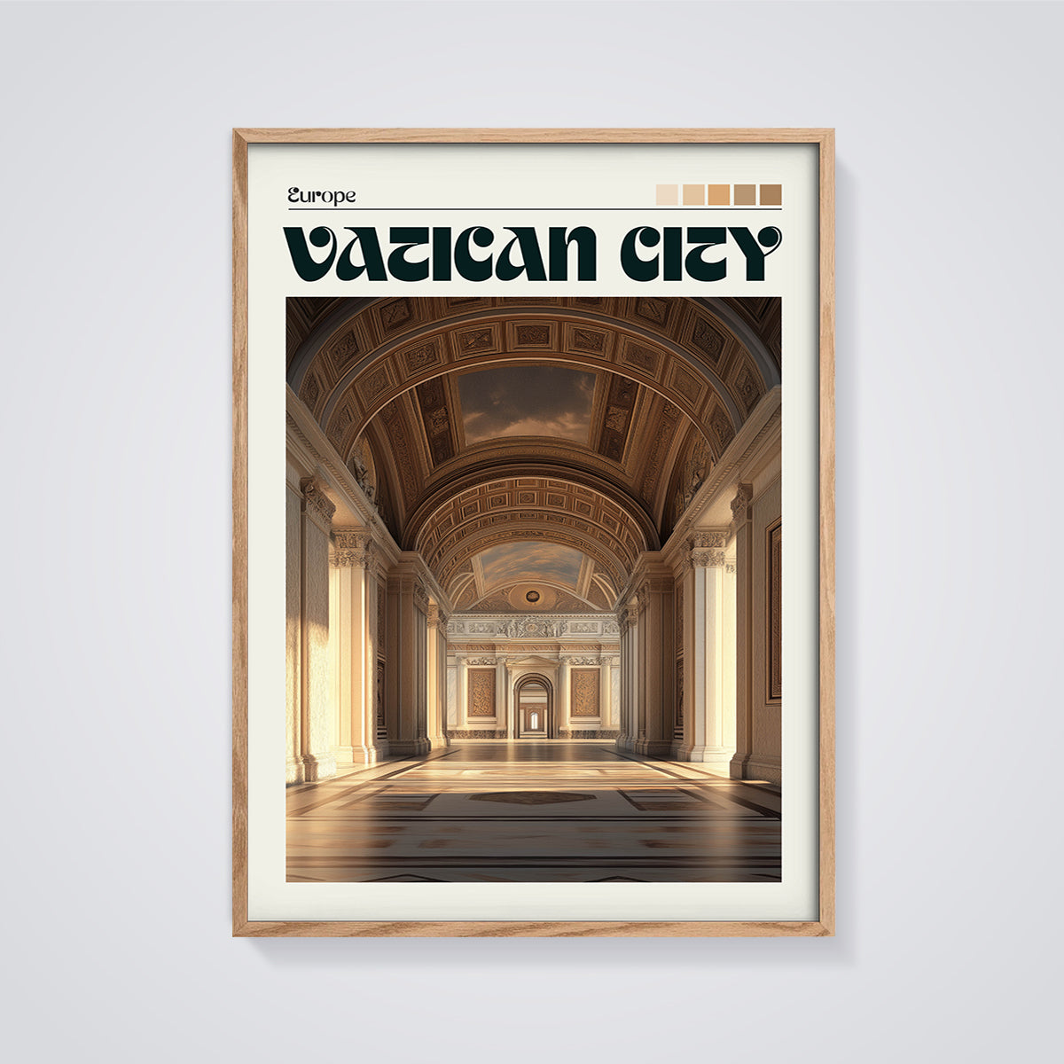 Vatican City Gallery Print framed in oak on a grey background