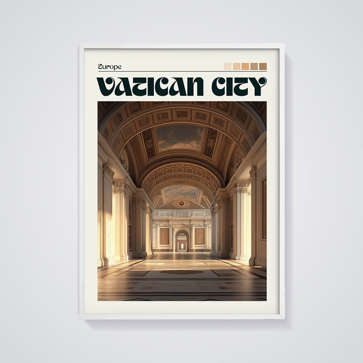 Vatican City Gallery Print framed in white on a grey background