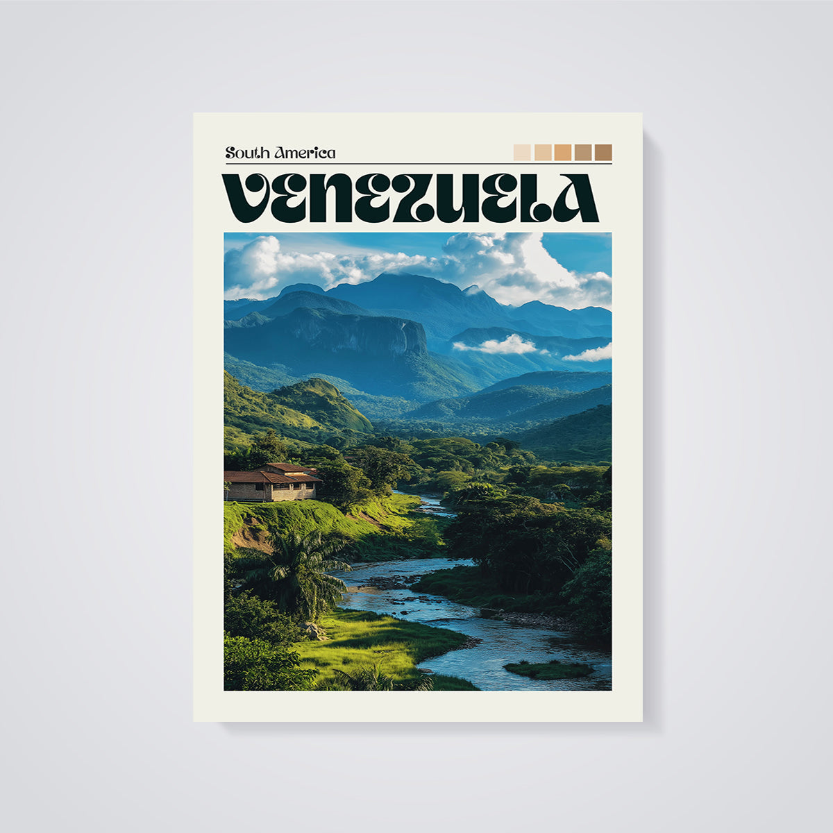Venezuela Landscape Print unframed on a grey background