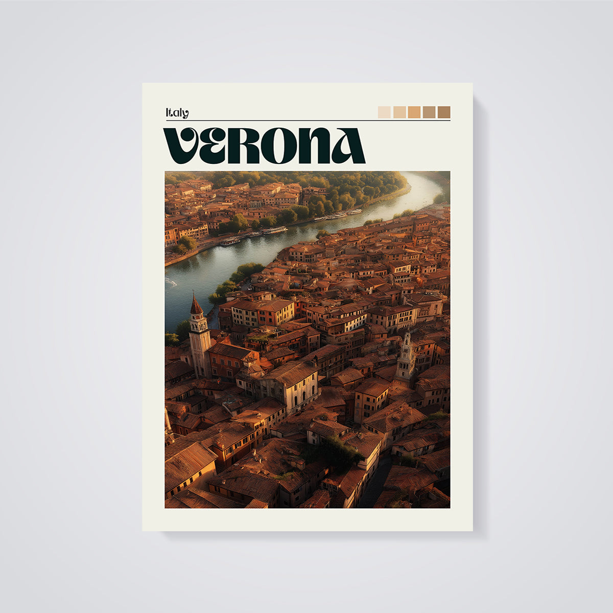 Verona Italy Rooftops Print unframed on a grey background