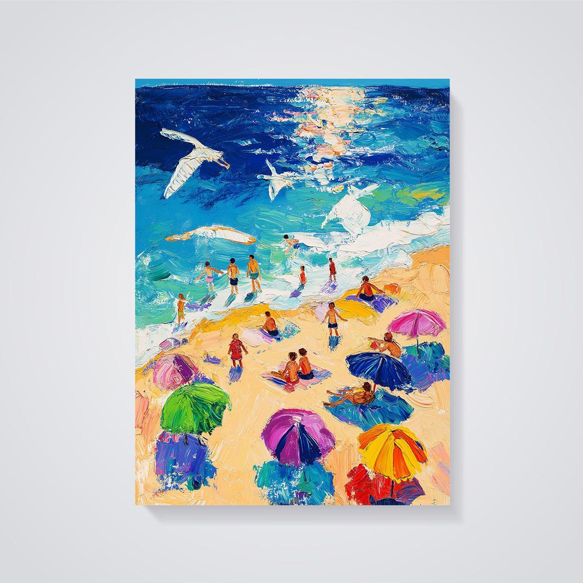 Vibrant Beach Day Print unframed on a grey background