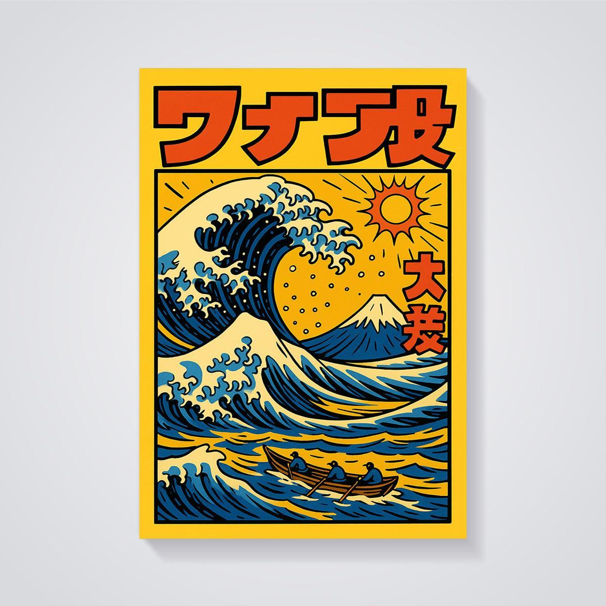 Vibrant Great Wave Fuji Print unframed on a grey background