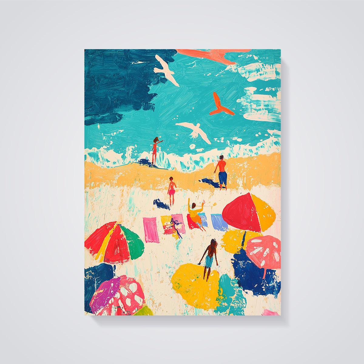 Vibrant Summer Beach Print unframed on a grey background