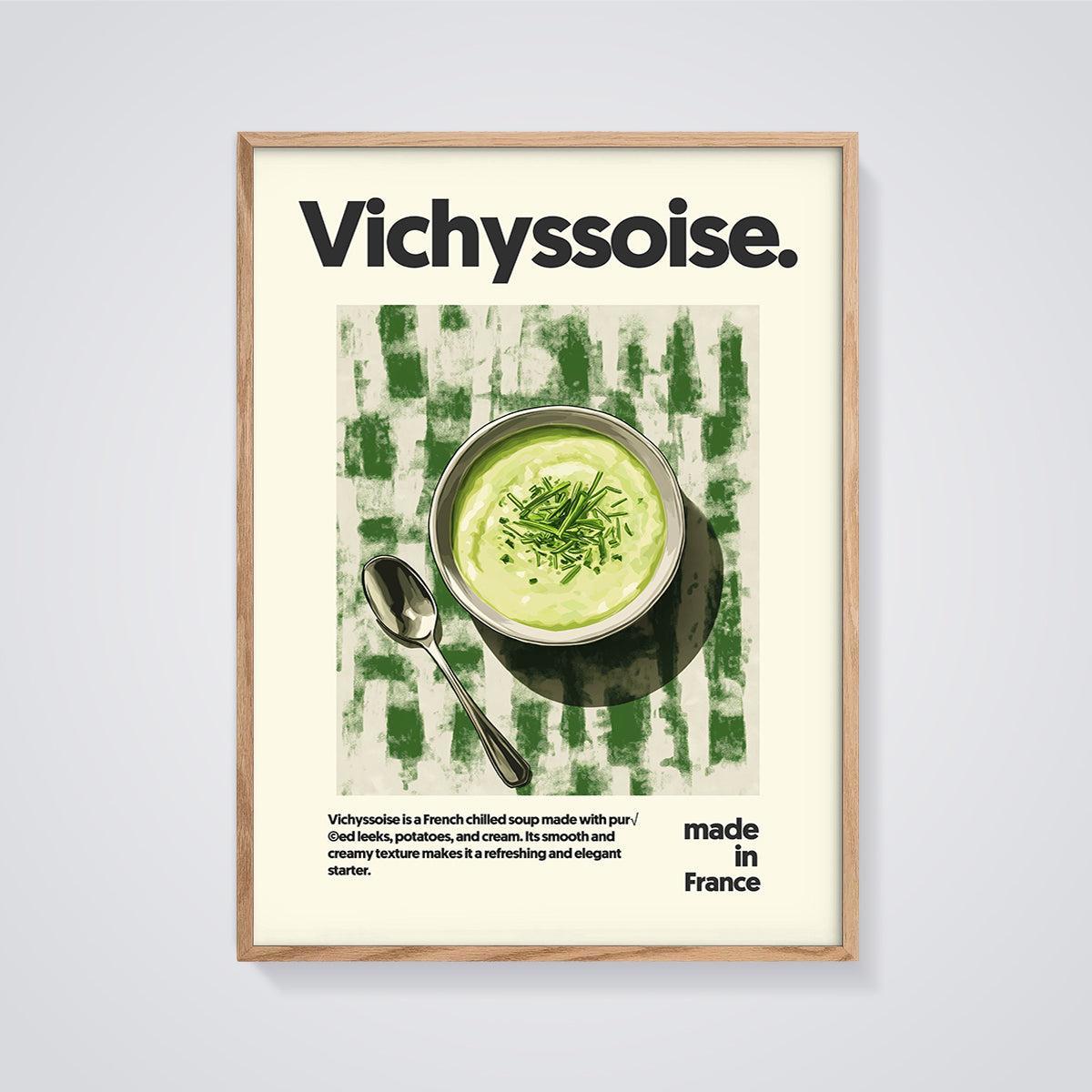 Vichyssoise Chilled Soup Print framed in oak on a grey background