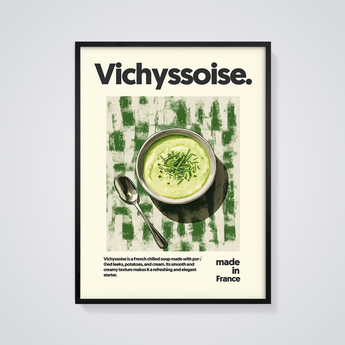 Vichyssoise Chilled Soup Print framed in black on a grey background