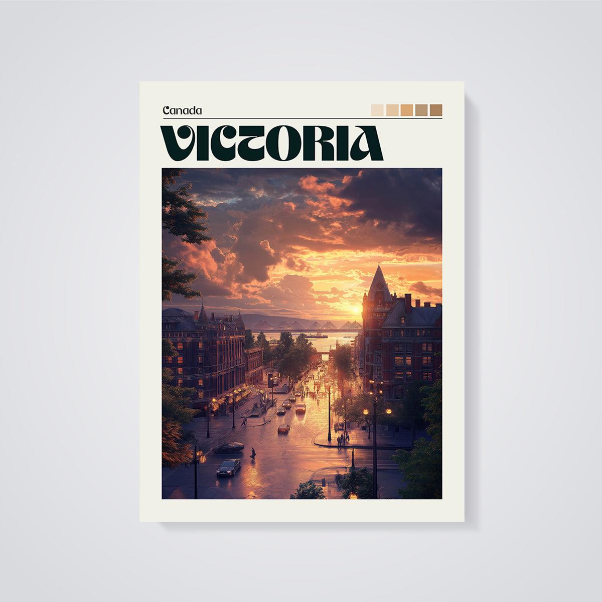 Victoria Canada Sunset City Print unframed on a grey background