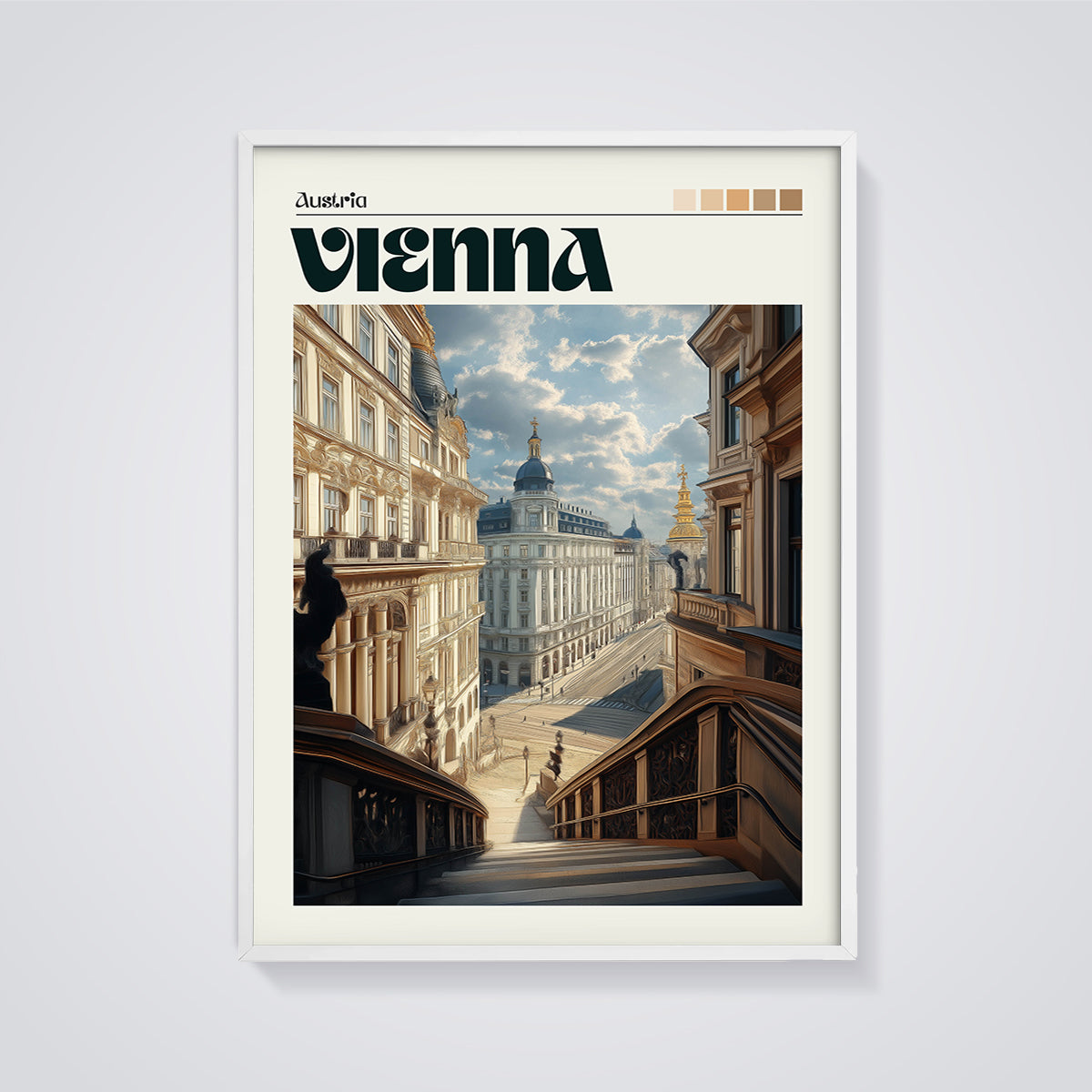 Vienna Cityscape Print framed in white on a grey background