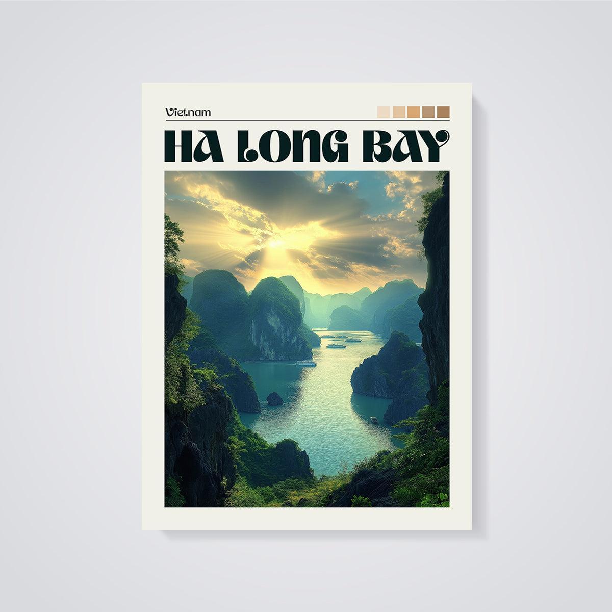 Vietnam Ha Long Bay Print unframed on a grey background