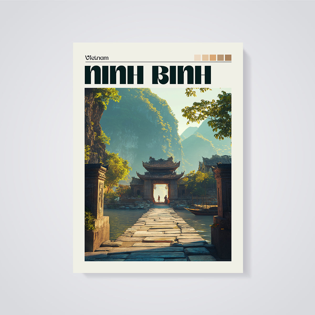 Vietnam Ninh Binh Gate Print unframed on a grey background
