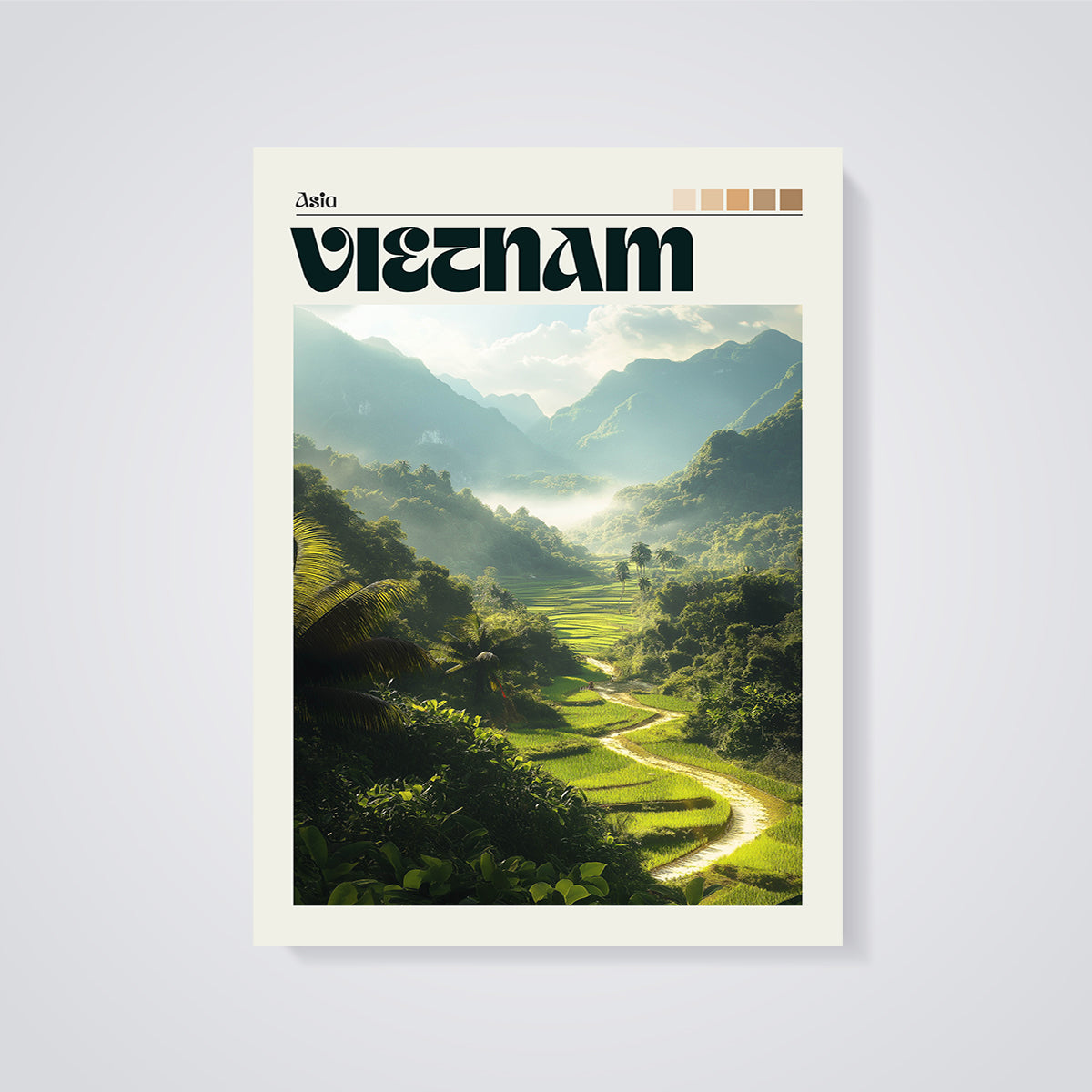 Vietnam Rice Terraces Print unframed on a grey background