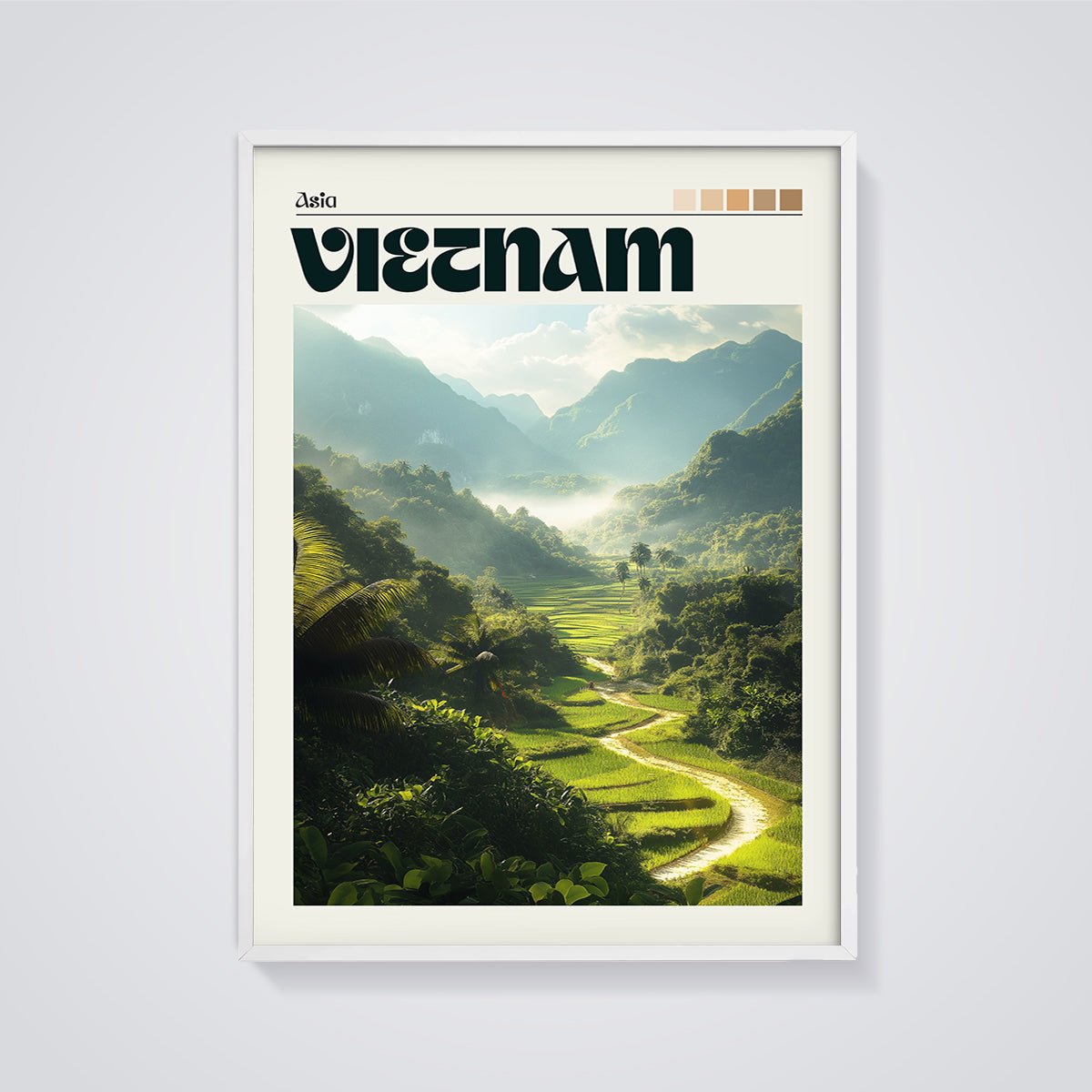 Vietnam Rice Terraces Print framed in white on a grey background