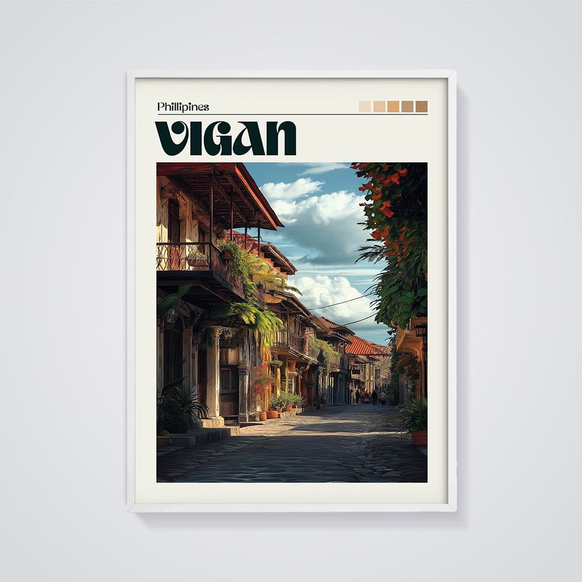 Vigan Colonial Street Print framed in white on a grey background