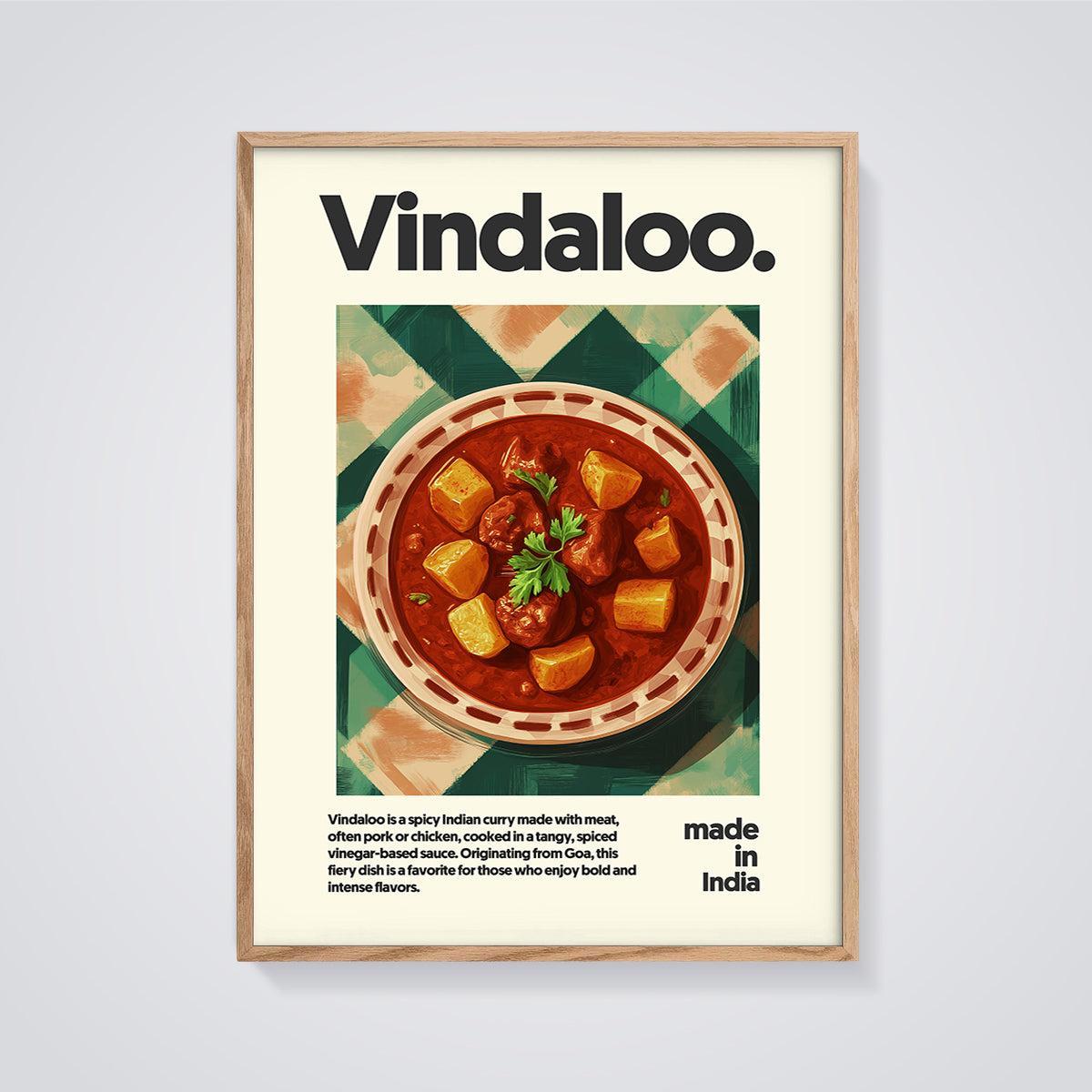 Vindaloo Indian Curry Print framed in oak on a grey background