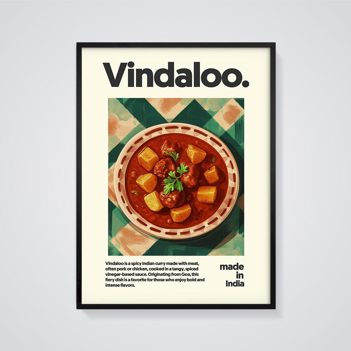 Vindaloo Indian Curry Print framed in black on a grey background