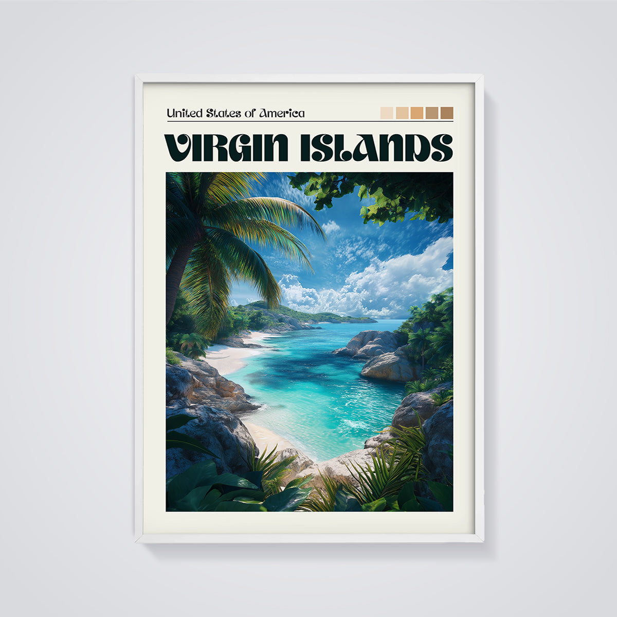 Virgin Islands Beach Print framed in white on a grey background