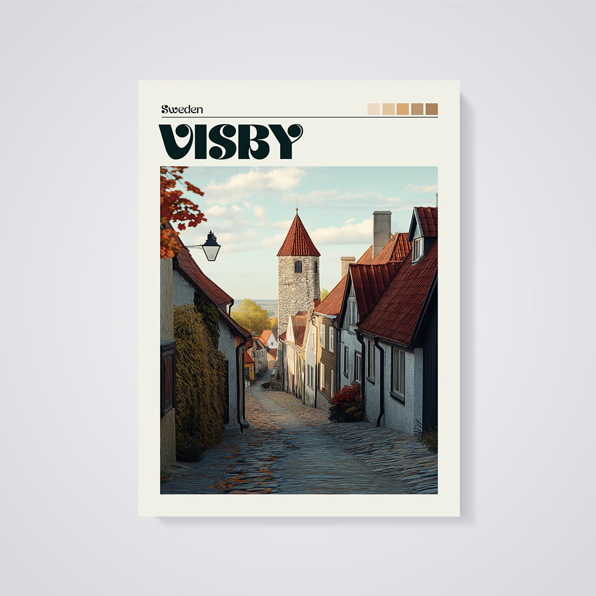 Visby Old Town Street Print unframed on a grey background