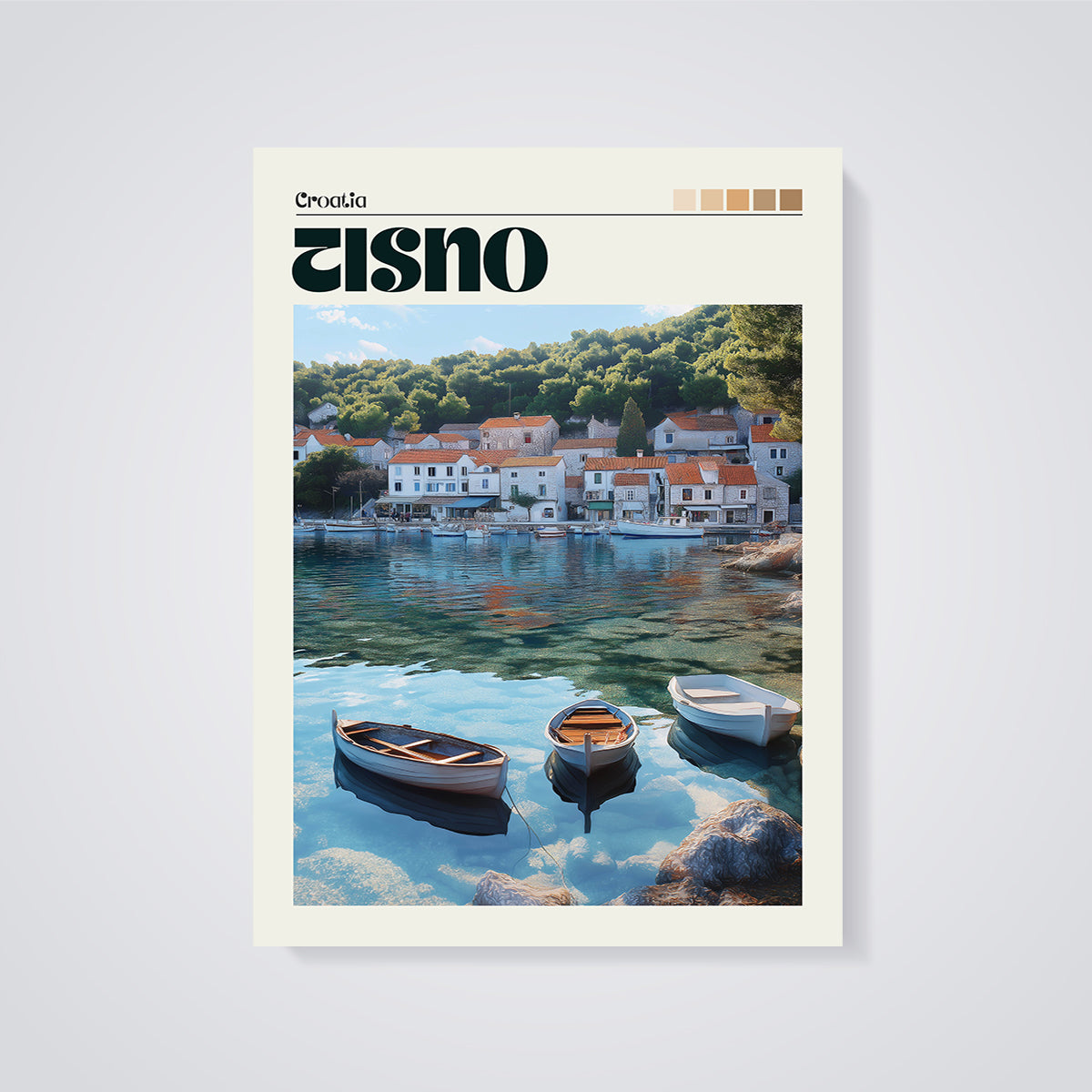 Visno Croatia Coastal Village Print unframed on a grey background