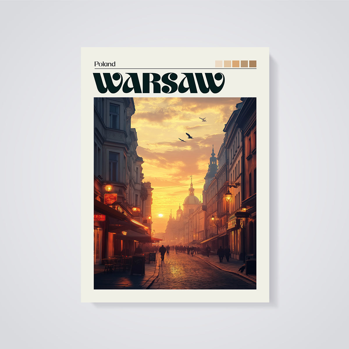 Warsaw Sunset Street Print unframed on a grey background