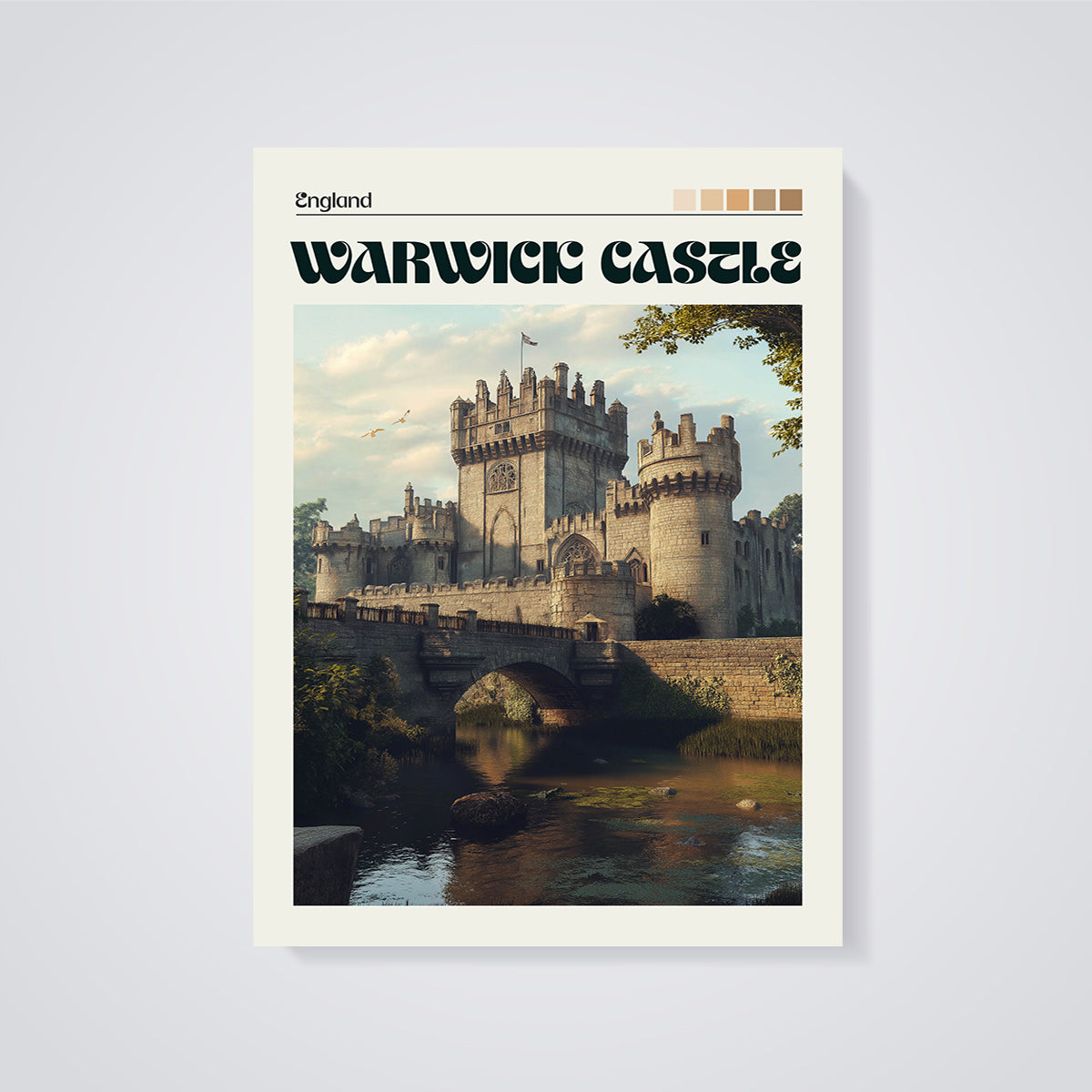 Warwick Castle England Print unframed on a grey background