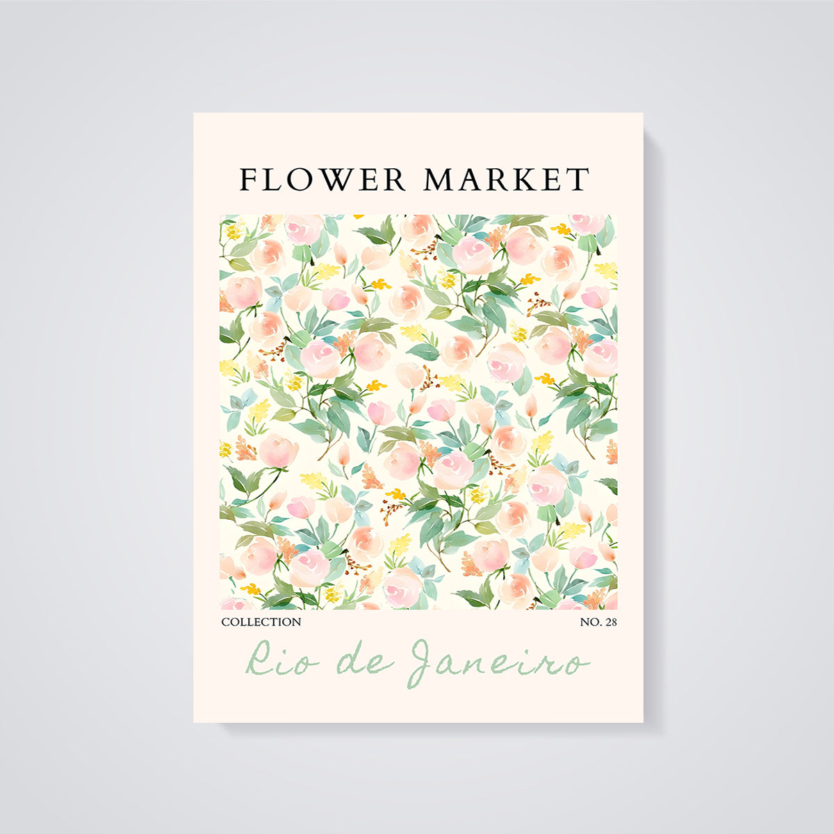 Watercolor Flower Market Rio de Janeiro Print unframed on a grey background