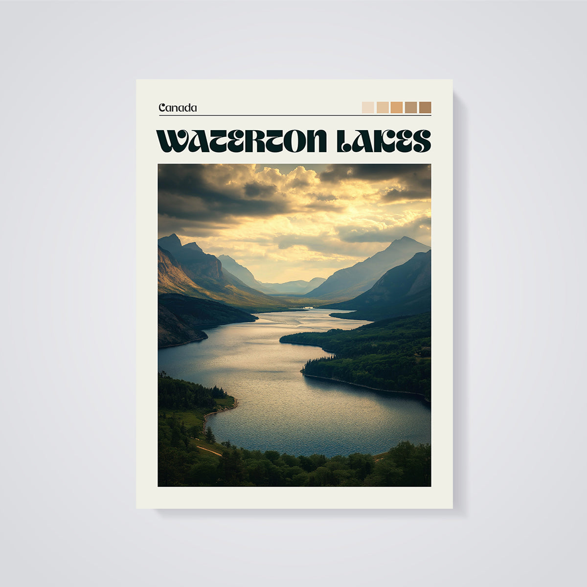 Waterton Lakes Canada Print unframed on a grey background