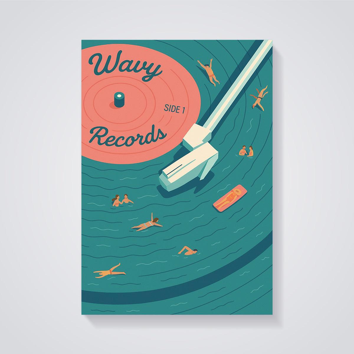 Wavy Records Swimming Print unframed on a grey background