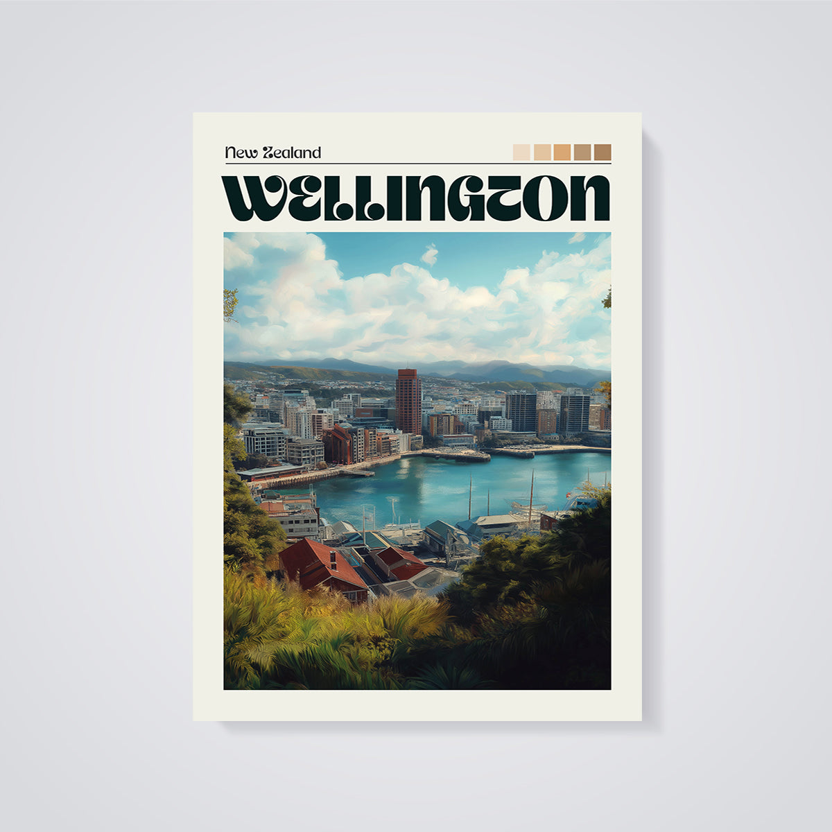 Wellington Cityscape Print unframed on a grey background