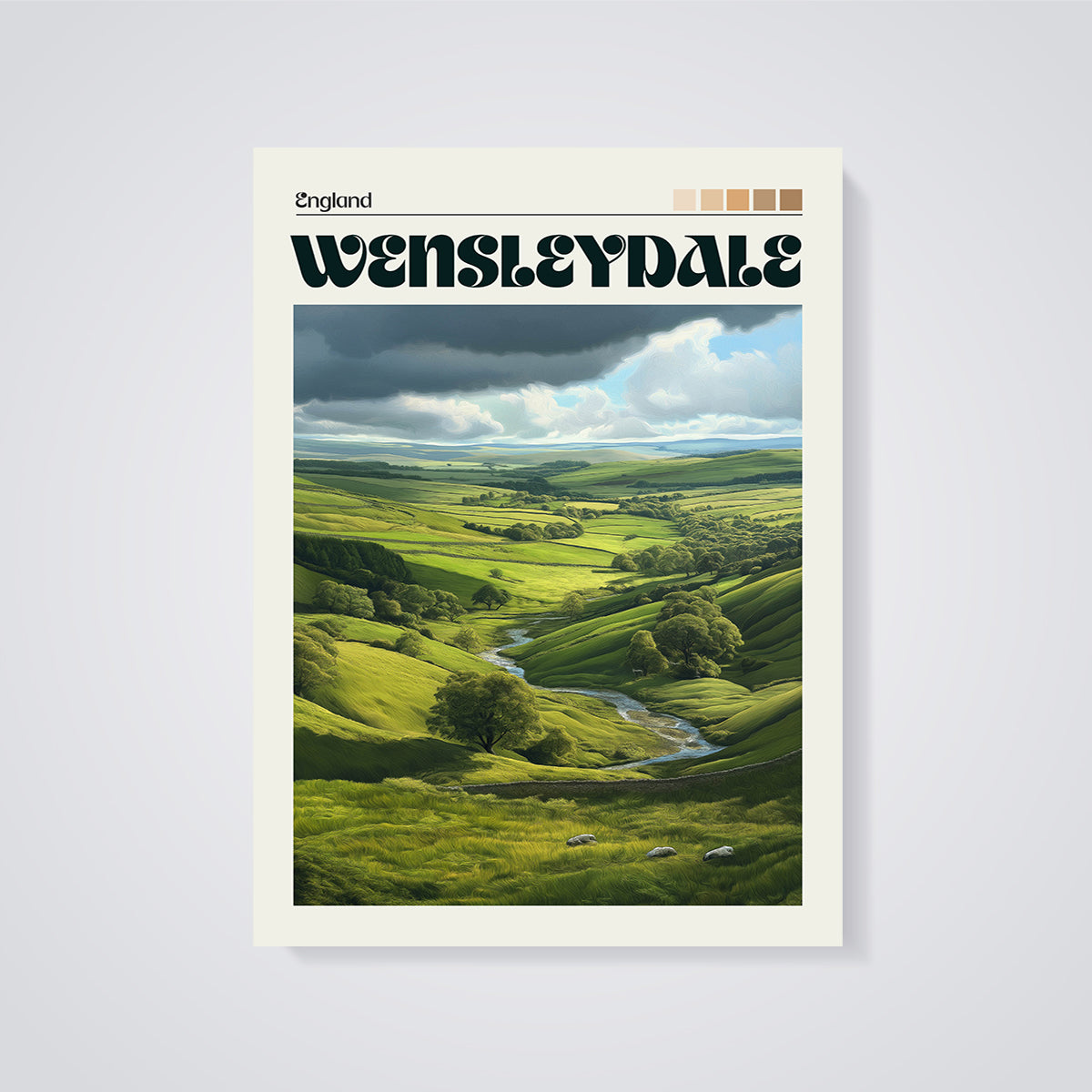 Wensleydale Valley Print unframed on a grey background
