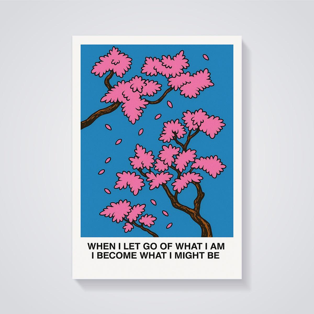 When I Let Go Cherry Blossom Print unframed on a grey background