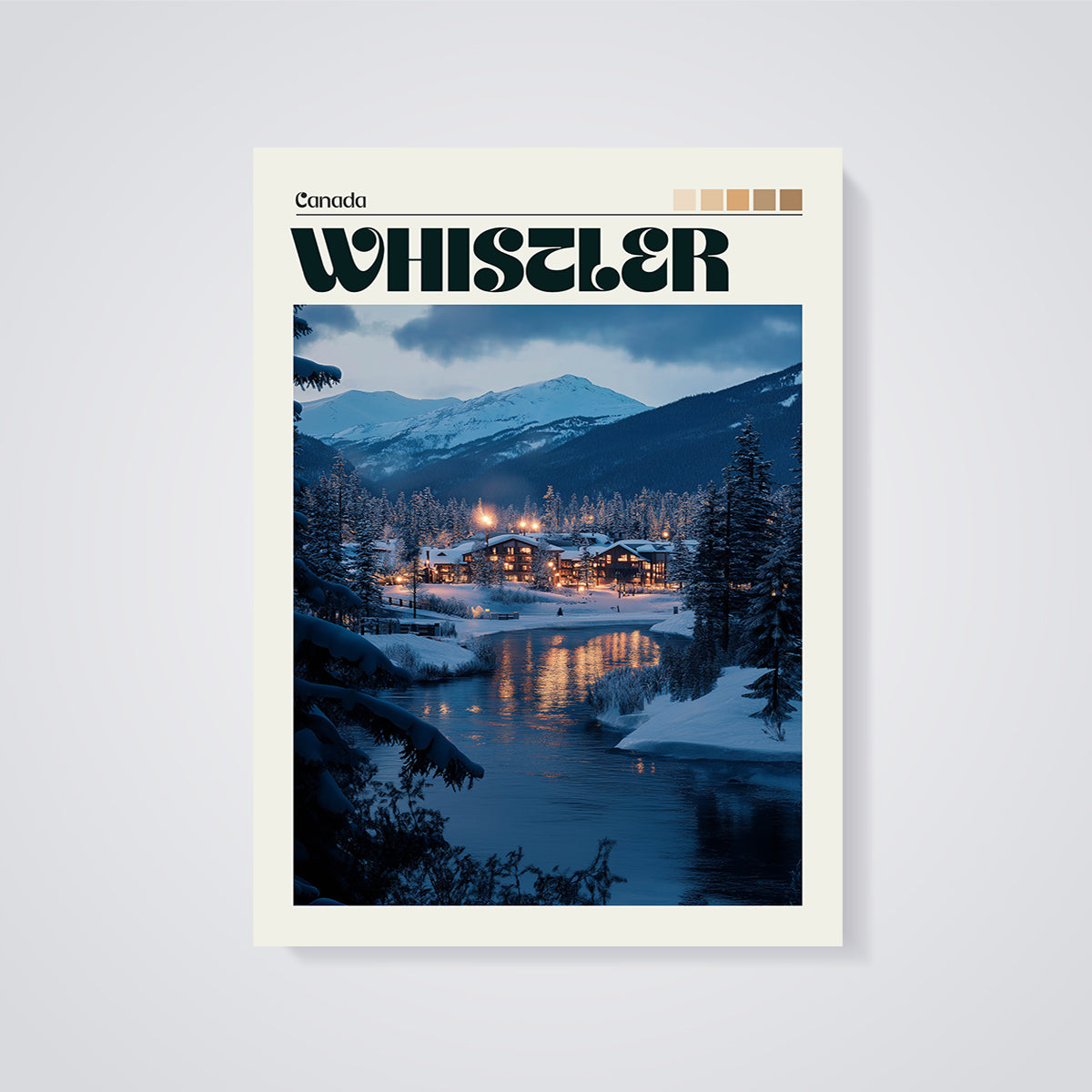 Whistler Canada Winter Night Print unframed on a grey background