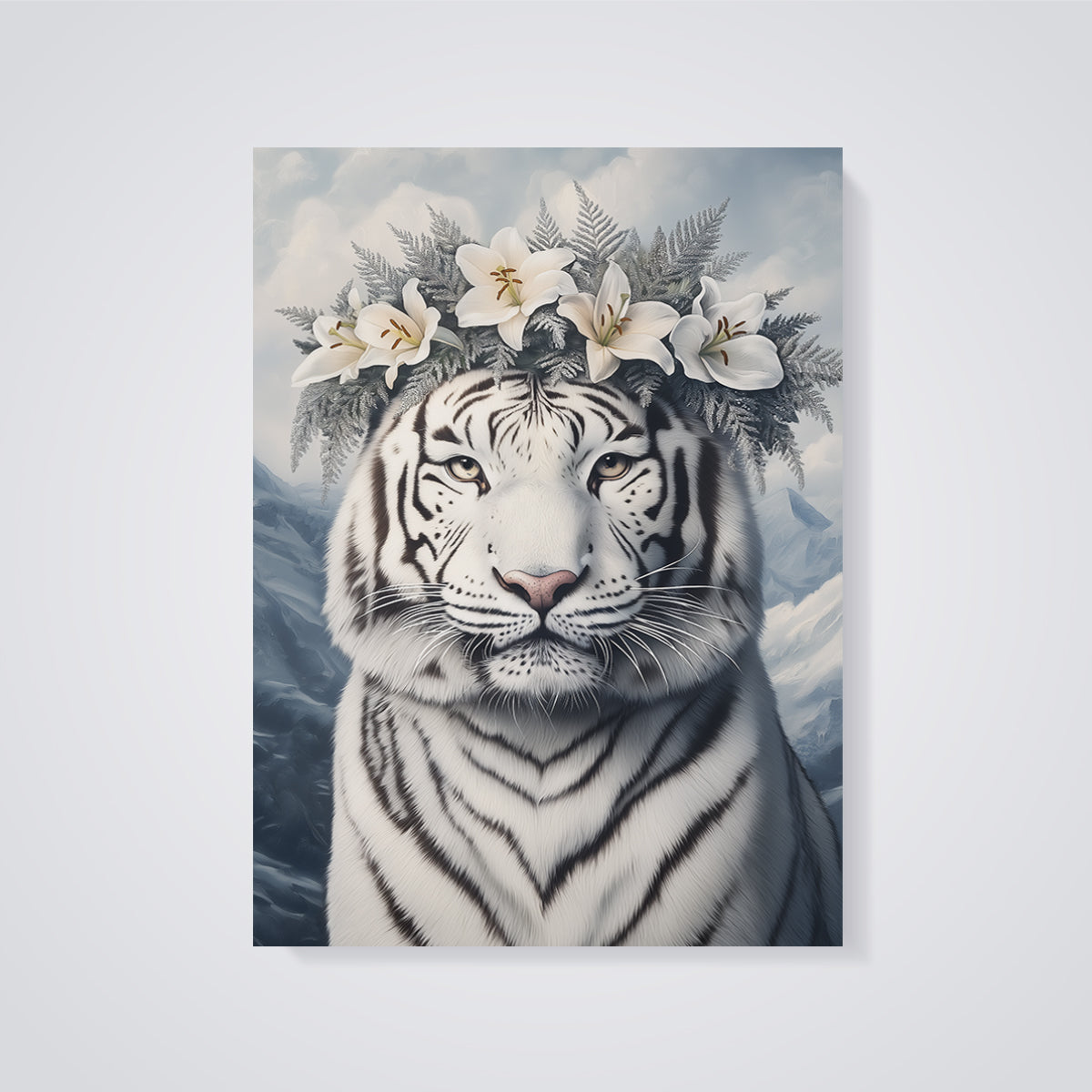 White Tiger Lily Crown Print unframed on a grey background