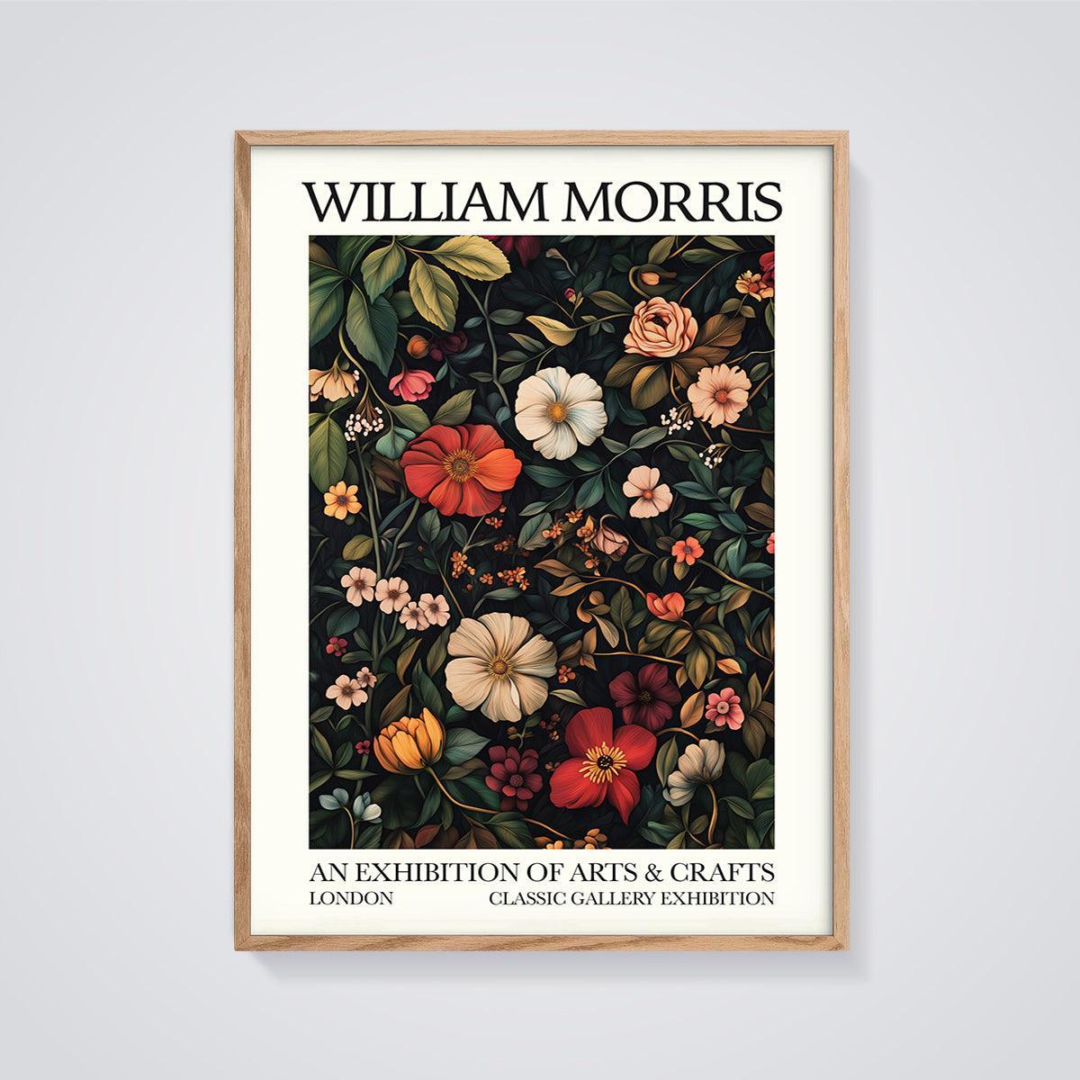 William Morris Arts & Crafts Exhibition Print framed in oak on a grey background