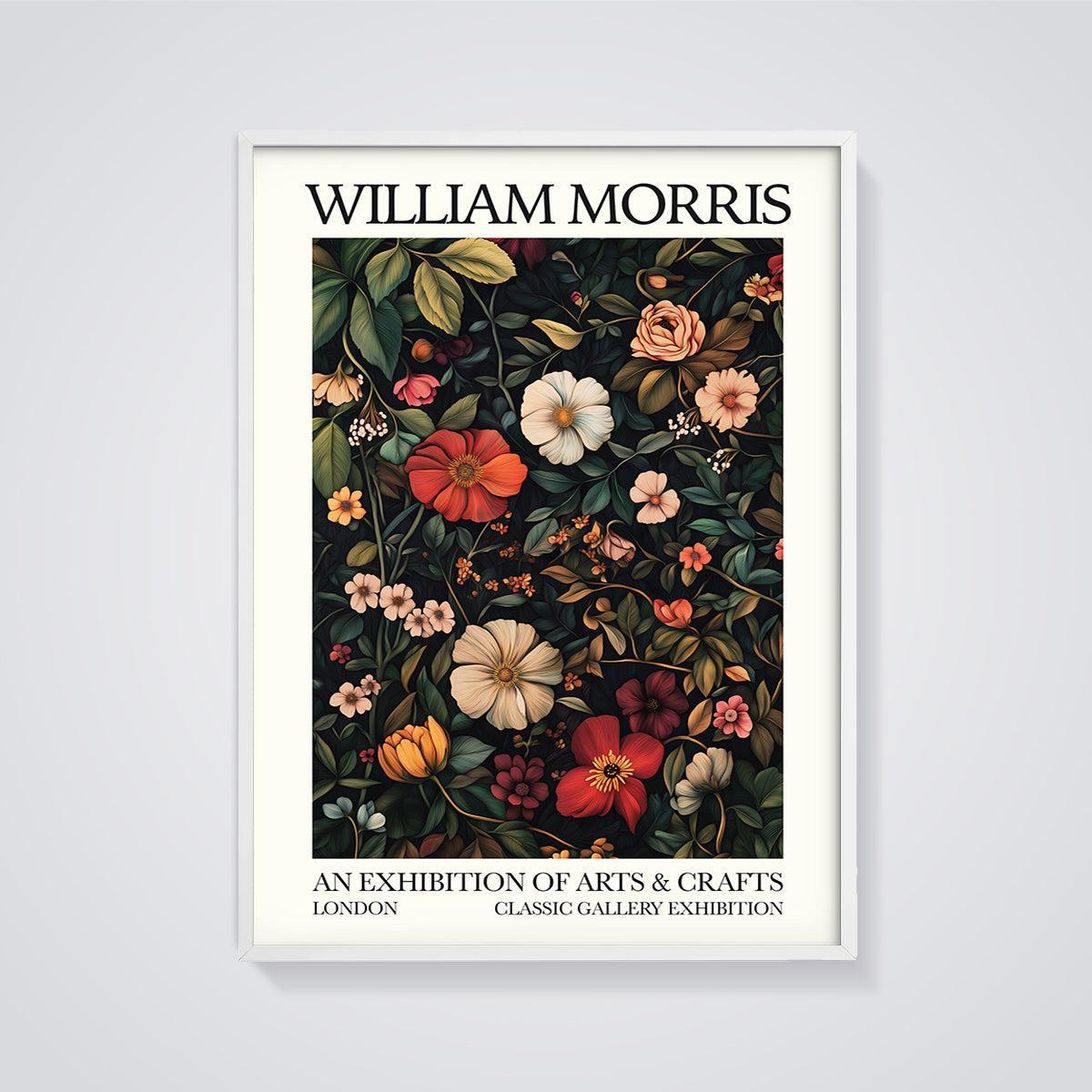 William Morris Arts & Crafts Exhibition Print framed in white on a grey background