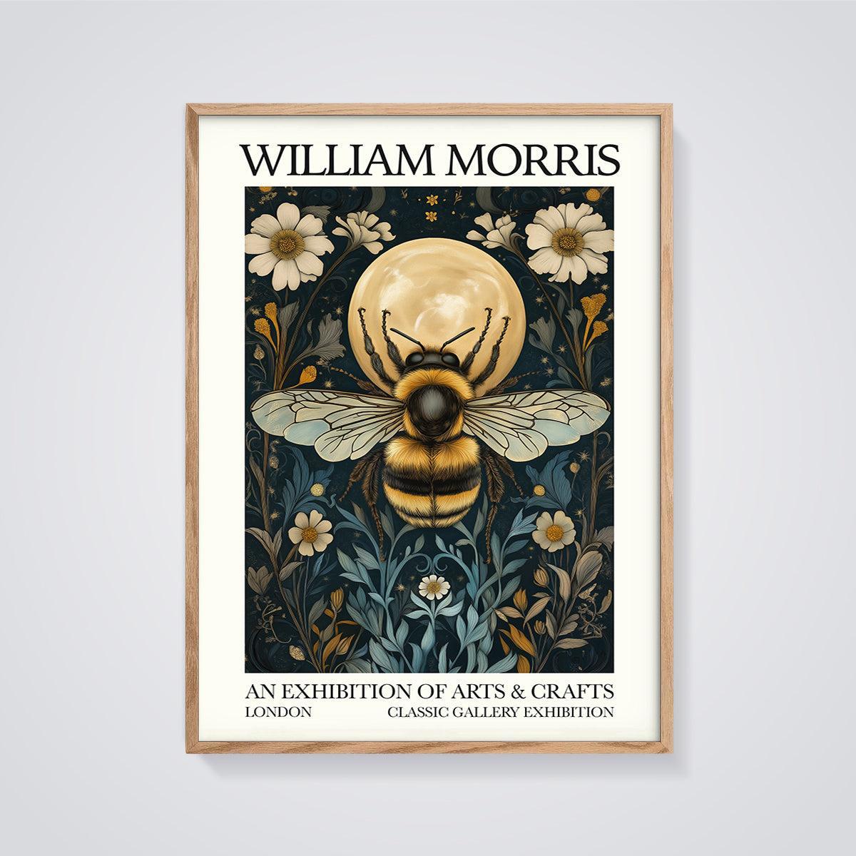William Morris Bee Print framed in oak on a grey background