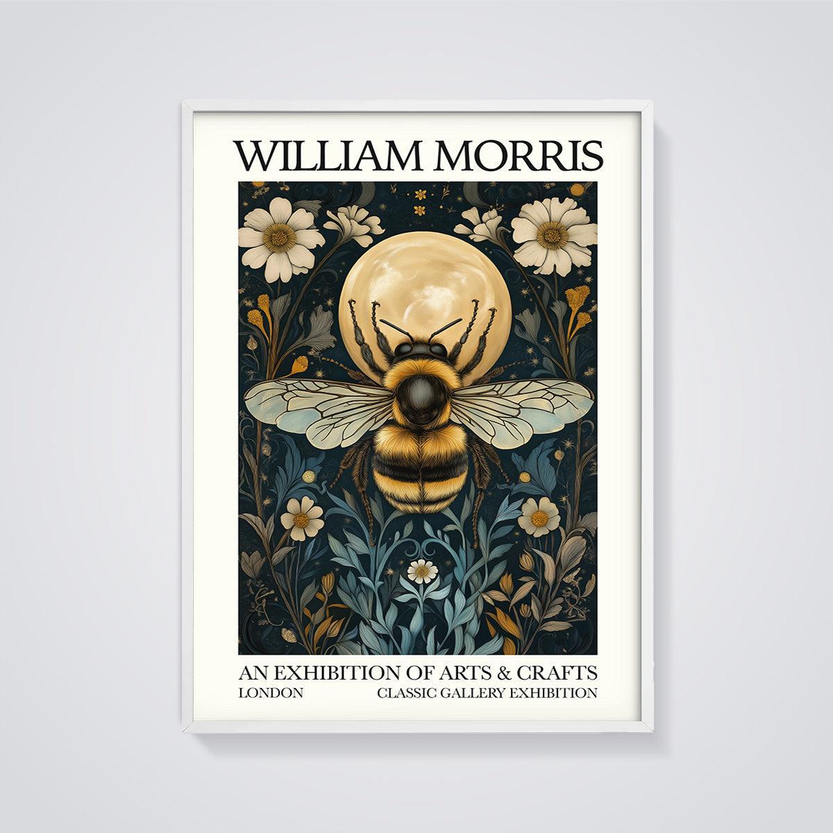 William Morris Bee Print framed in white on a grey background