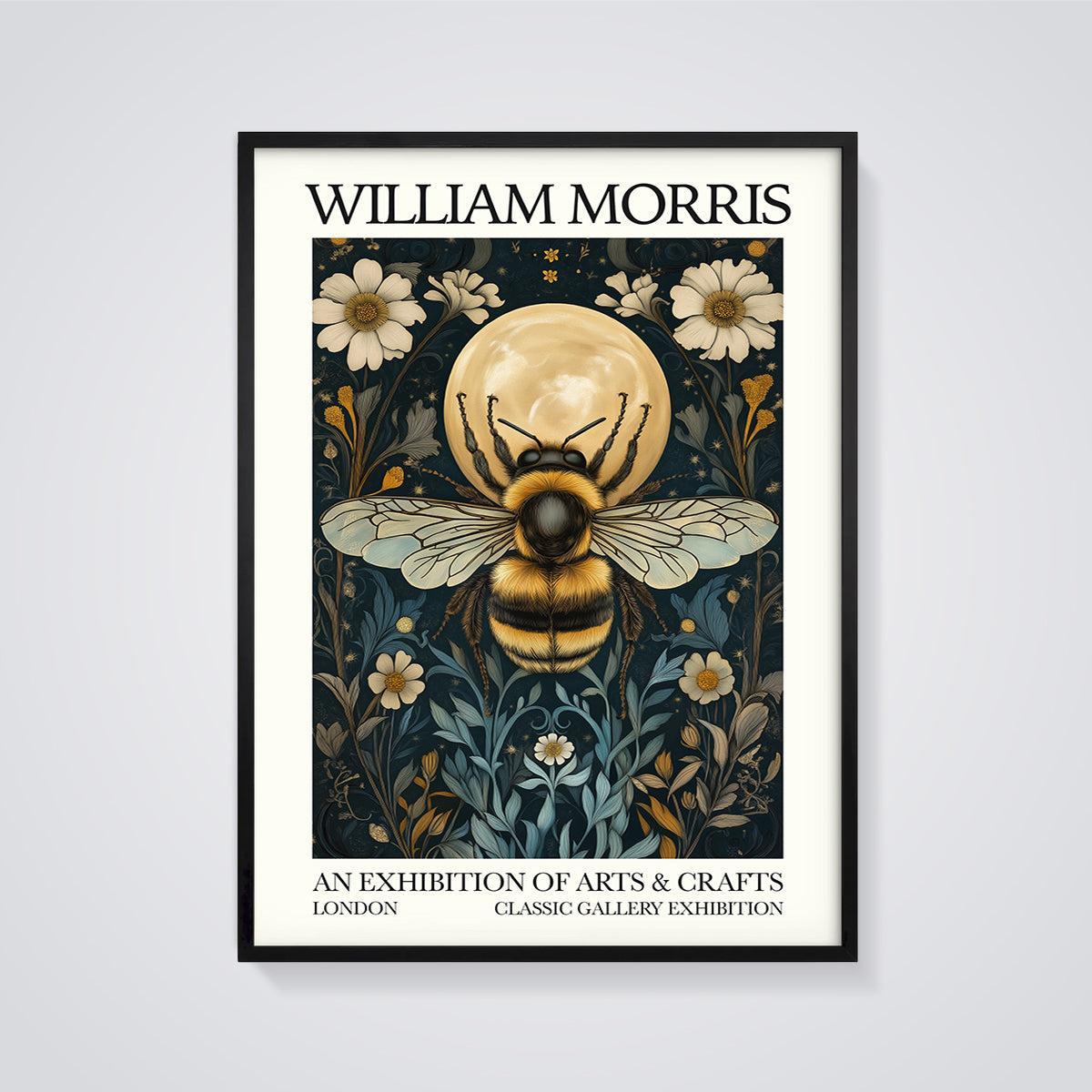 William Morris Bee Print framed in black on a grey background
