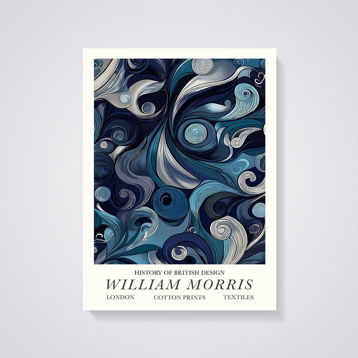 William Morris Blue Swirls Print unframed on a grey background