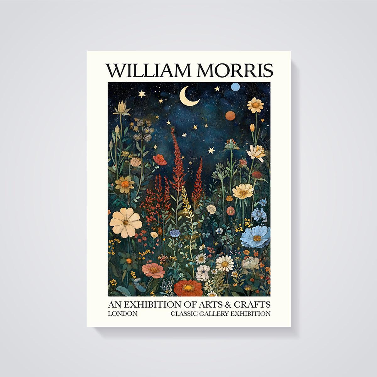 William Morris Botanical Night Sky Print unframed on a grey background