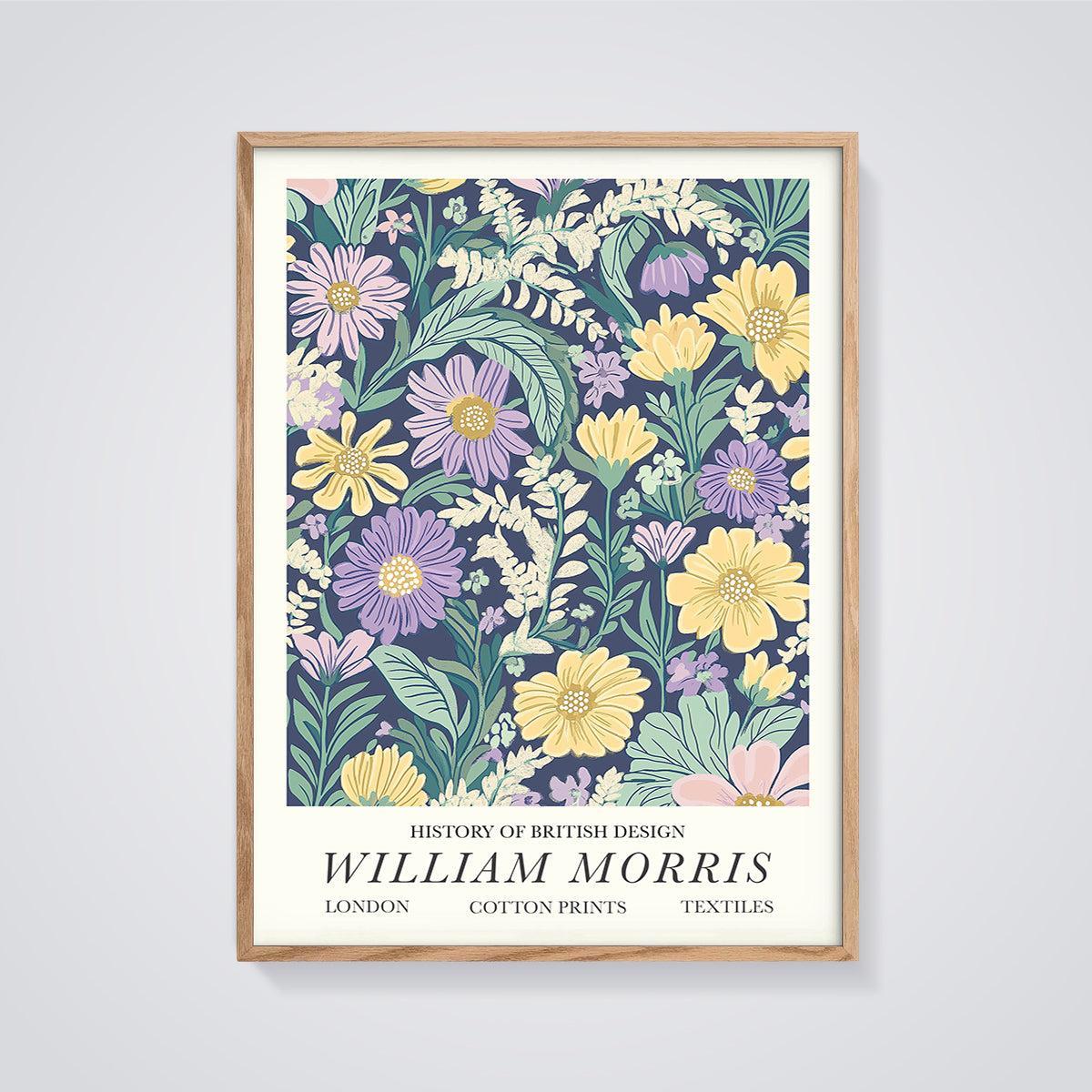 William Morris British Floral Print framed in oak on a grey background
